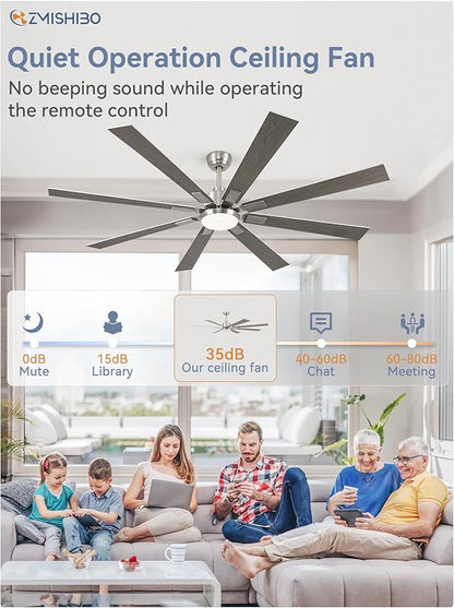 ZMISHIBO 72 inch Brushed Nickel Modern Ceiling Fans with Lights and Remote, Indoor/Outdoor Ceiling Fan for Living Room Patio, 6 Speed Reversible Quiet DC Motor, 3 CCT, Dual Finish Blades