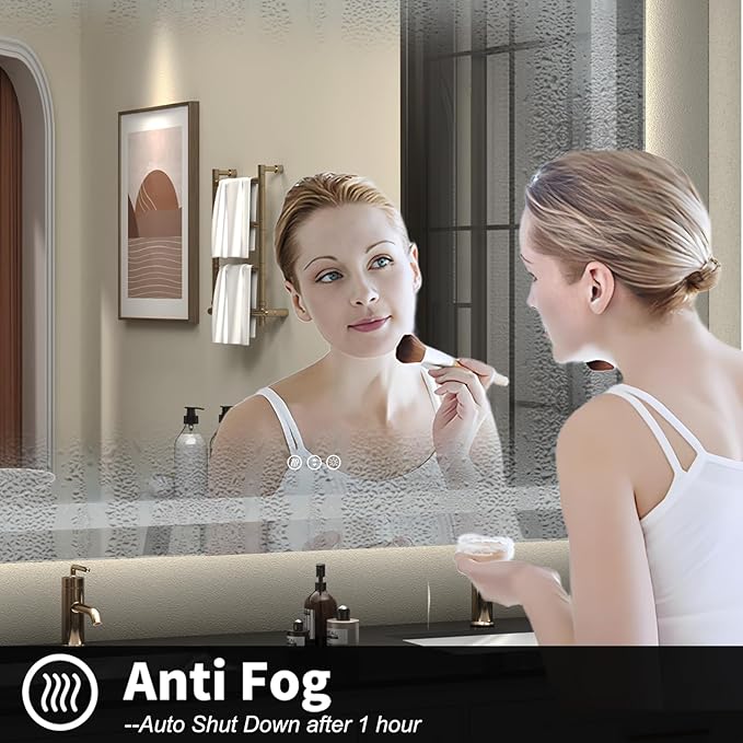 LED Bathroom Mirror for Wall 60x38, Large Lighted Vanity Mirror with Lights, Dimmable, Anti-Fog, Shatter-Proof, ETL Listed (Front + Backlit)