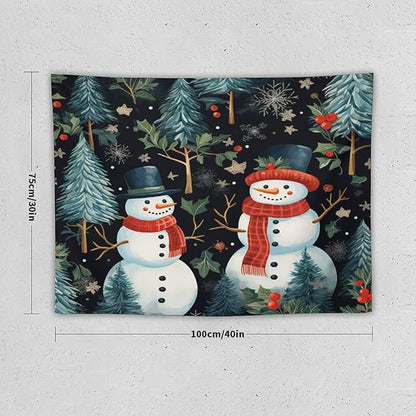 MaSiledy Wall Tapestry Snowman Couple Tapestry Vintage Christmas Cute Snowman Aesthetic Bedroom Tapestries Home Decoration for Bedroom Living Room Dorm 30"x40" Xmas Wall Hanging Polyester Tapestries