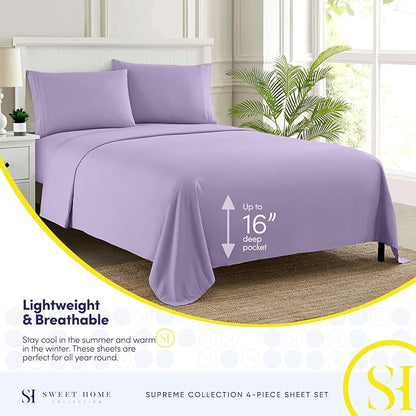 Full Size Sheet Sets - Breathable Luxury Sheets with Full Elastic & Secure Corner Straps Built In - 1800 Supreme Collection Extra Soft Deep Pocket Bedding Set, Sheet Set, Full, Lavender