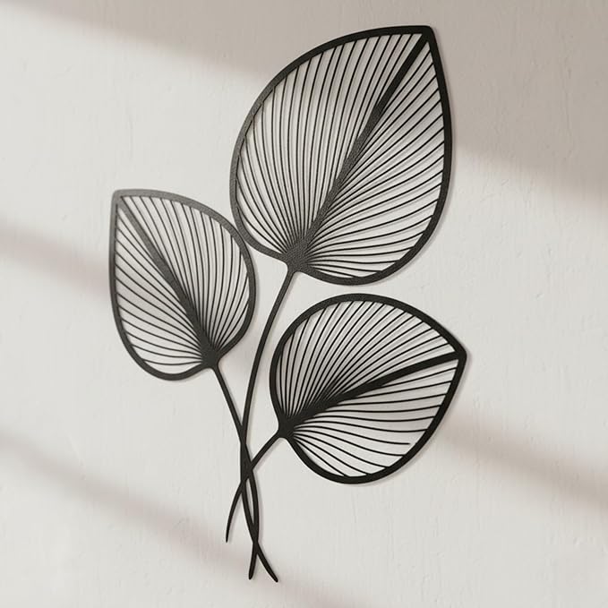 Momchi Minimalist Leaf Metal Wall Art | Modern Botanical Line Art Wall Decor | Boho Steel Leaf Sculpture for Living Room; Bedroom; Office | Scandinavian Nature-Inspired Wall Hanging