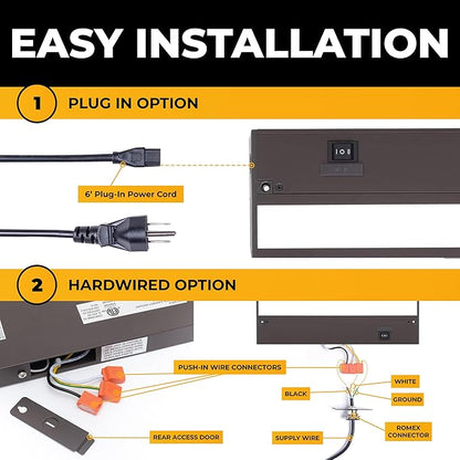 LED Under Cabinet Lighting Hardwired - 3CCT 40 Inch Bronze Finish - Undercabinet Lights for Kitchen - Linkable Undercounter Dimmable Plug in Light or Hard Wired - Under Counter Fixture Direct Wire