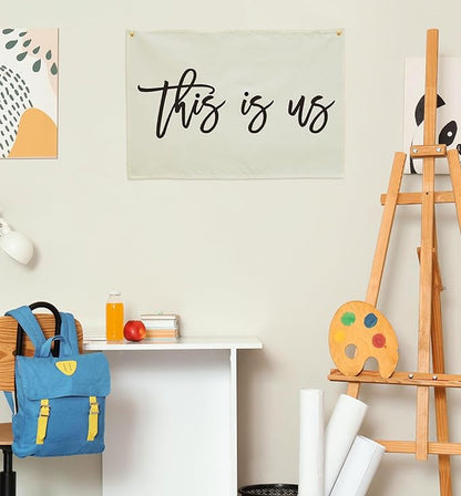 This Is Us Rectangular Canvas Banner-Flag Wall Sign Decor for Teen Friends Husband,Farmhouse Home Living Room Bedroom Reading Room Office Wall Decor-Baby Shower Birthday Christmas Gift