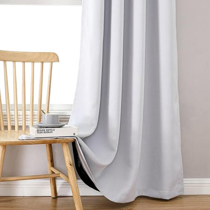 ChrisDowa 100% Blackout Curtains 120 inch Long for Bedroom with Black Liner, 2 Thick Layers Total Blackout Thermal Insulated Grommet Long Window Curtains 2 Panels Set (Greyish White, 52 x 120 Inch)