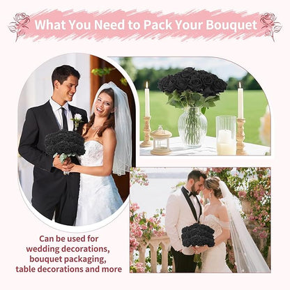52 PCS Black Artificial Roses Bulk, Fake Artificial Flowers Bridal Bouquet Silk Faux Rose with Stems for Wedding Flowers Decoration, Valentine's Day, Bridal Bouquet, Anniversary, Home Decor (52PCS)