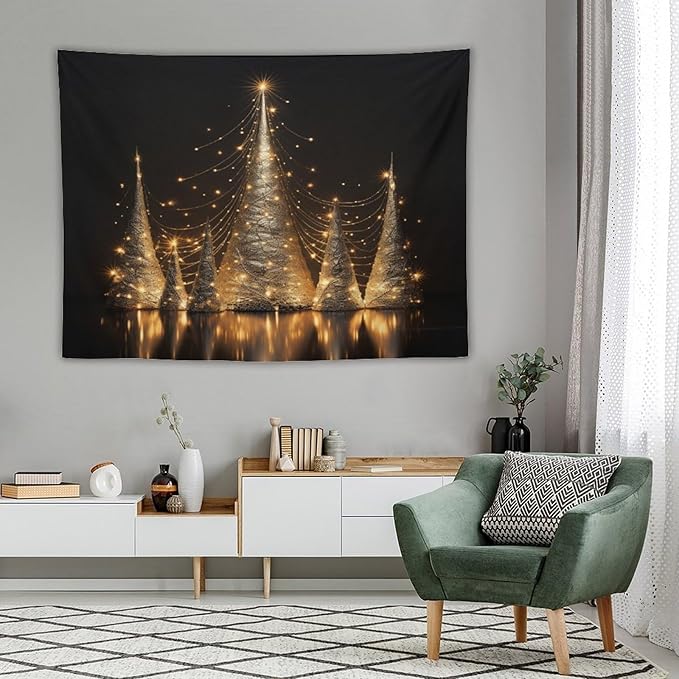 MaSiledy Wall Tapestries Silver Lighted Christmas Trees Tapestry Winter Christmas Tapestries for Bedroom Aesthetic Wall Hanging Decor Home Decoration for Bedroom Living Room Dorm 60"x80"