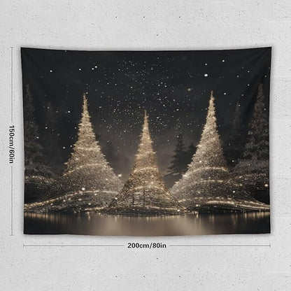Tapestry Silver Lighted Christmas Trees Tapestries for Bedroom Winter Holiday Wall Tapestry Wall Hanging for Bedroom Living Room Dorm Decor Landscape 60"x80" Tapestries Winter Snowflake Decorative