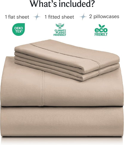 LuxClub 4 PC King Sheet Set, Deep Pockets Wrinkle Free Cooling Bed Sheets Hotel Bedding for Women, Men, Kids & Teens, Includes 1 Fitted Sheet, 1 Flat Sheet and 2 Pillowcases - Silky Soft Light Khaki