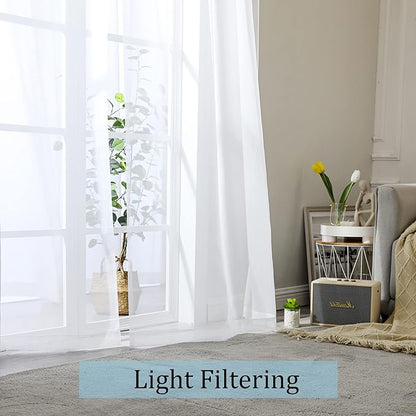 OWENIE White Sheer Curtains, 45 inches Long, 2 Panels, Rod Pocket, Light Filtering, Cafe Curtains for Kitchen, Bedroom, Small Window, 42W x 45L, 100% Polyester