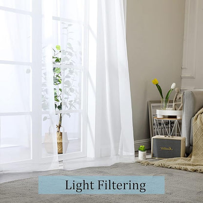 OWENIE Sheer Curtains 84 inches Long 2 Panels Set for Living Room/Bedroom, Rod Pocket Voile Sheer Panel Drapes, White, 2pcs, Each 42" W x 84" L