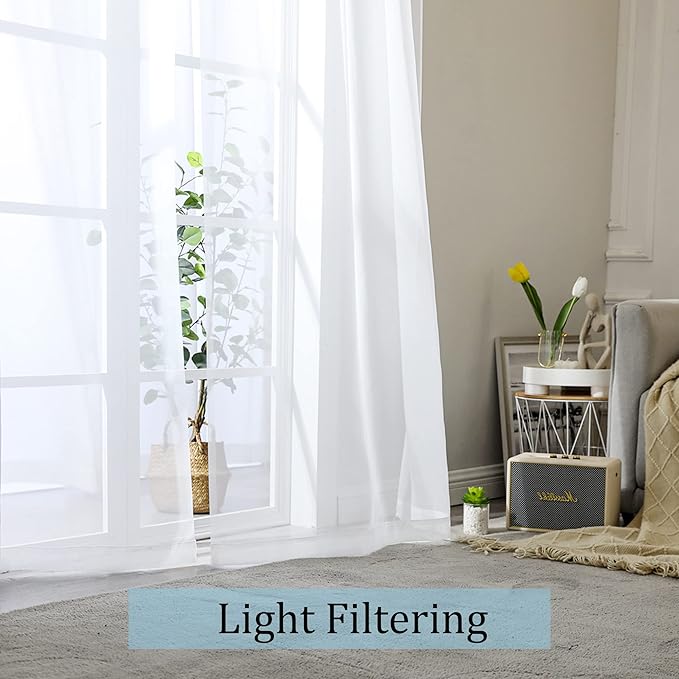 OWENIE White Sheer Curtains for Kitchen Valance Set of 2, Small Short Modern Rod Pocket Voile Valance Curtain Window Treatment Decor for Living Room Bathroom Cafe Laundry Basement, 42" W x 14" L