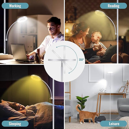 Silver Gray Floor Lamp, 42W 4000LM Super Bright LED Lamp with Reading Light for Living Room Bedroom Office, Dimmable Standing Lamp with Remote & Touch Control