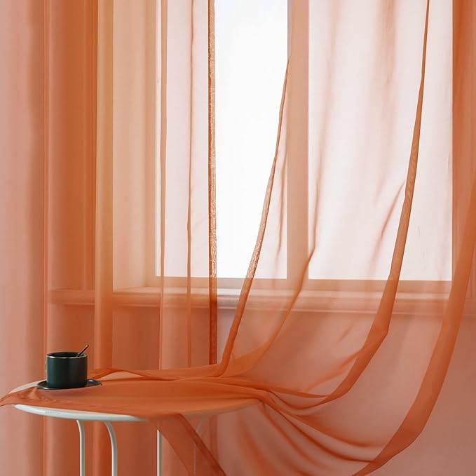 DUALIFE Terracotta Curtains 108 Inch Extra Length for Bedroom 2 Panel Sets Grommet Sheer Curtains for Living Room 52X108 Inches Long 9 FT Rust Burnt Orange Red