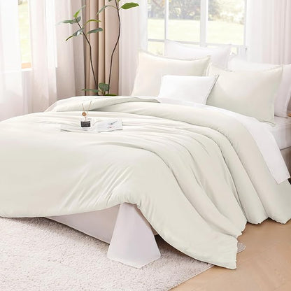 Litanika Oversized King Comforters Ivory Super King Size, 3 Pieces Lightweight Solid Bedding Comforter Set, All Season Fluffy Bed Set (120x120In Comforter & 2 Pillowcases)