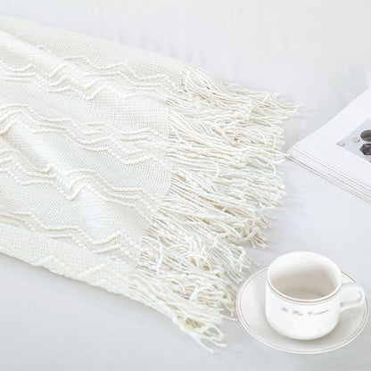 BOURINA Off White Throw Blanket 50 x90 Inches Throw Textured Solid Soft Sofa Throw Bed Runner Couch Cover Knitted Decorative Blanket Bed Runner