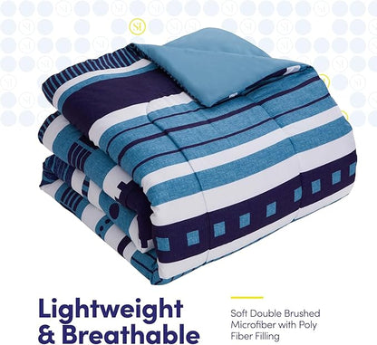 Sweet Home Collection 7 Piece Comforter Set Bag Solid Color All Season Soft Down Alternative Blanket & Luxurious Microfiber Bed Sheets, Marino, Full