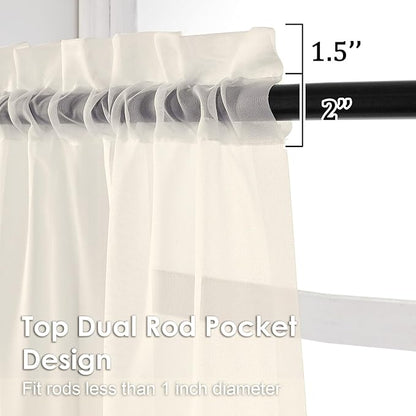 OVZME Cream Sheer Curtains 90 Inches Long 2 Panels - Soft Light Filtering Window Sheer Panels for Living Room/Bedroom, Top Dual Rod Pocket, 1 Pair, Each 42Wx90L Inches