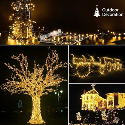 Quntis 82ft 1000 LED Cluster Christmas String Lights - Dark Green Wire Tree Lights - 8 Modes Outdoor Waterproof Plug-in for Holiday, Wedding, Party, Home Decor, Warm White