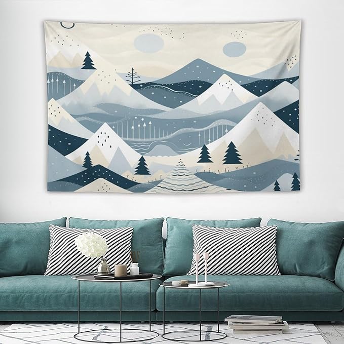 Tapestry As Wall Art Snow Mountain Scandinavian Winter Tapestry Xmas Rustic Winter Holiday Wall Art Tapestry for Bedroom Aesthetic Wall Hanging decor for Bedroom 40"x60" Christmas Family Party
