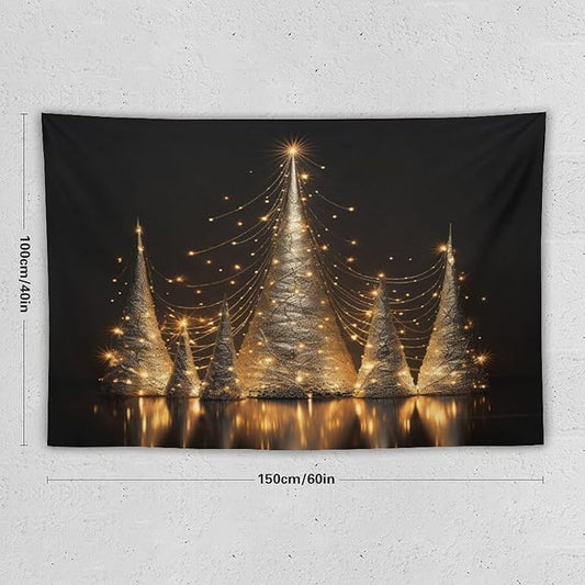 MaSiledy Tapestry Silver Lighted Christmas Trees Vintage Aesthetic Tapestry Wall Hanging Hello Winter Holiday Tapestries Wall Hanging for Bedroom Living Room Dorm Landscape 40"x60"