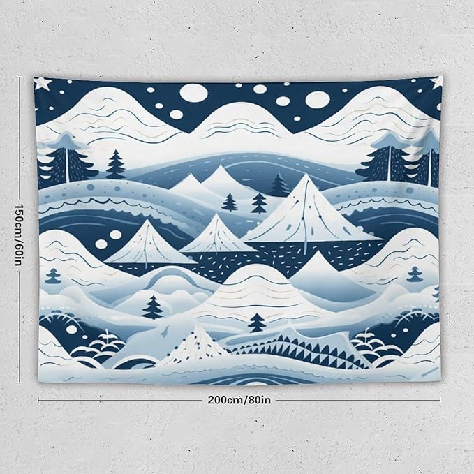 Snow Mountain Scandinavian Winter Tapestry As Wall Art Happy Winter Holiday Tapestry for Bedroom Aesthetic Landscape Tapestry Wall Hanging for Living Room Dorm 60"x80" Christmas Family Party