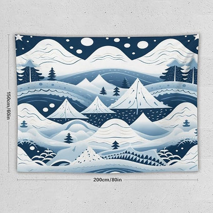 Snow Mountain Scandinavian Winter Tapestry As Wall Art Happy Winter Holiday Tapestry for Bedroom Aesthetic Landscape Tapestry Wall Hanging for Living Room Dorm 60"x80" Christmas Family Party