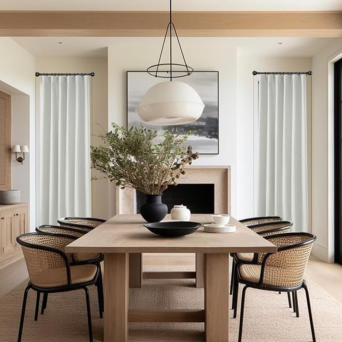 KangBang 108 Inch Linen Blackout Curtains for Sliding Patio Door, Back Tab Loop Pocket Light Blocking Draperies for Cottage High Ceiling, Neutral Minimalist Style(72x108, Greyish White,2 PCs)
