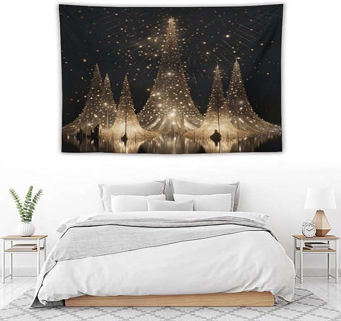 MaSiledy Tapestry Silver Lighted Christmas Trees Tapestry Aesthetic Christmas Holiday Tapestry As Wall Art Wall Hanging for Dorm Living Room Landscape 40"x60" Xmas Wall Hanging Polyester Tapestries