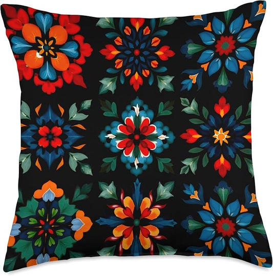 Scandinavian,flowers,folk, folklore,colorful art Throw Pillow