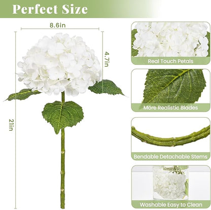MARTINE MALL 4Pcs 21in Hydrangea Artificial Flowers, Latex Real Touch Hydrangeas Lifelike Large Hydrangea Flowers for Home Decor Party Arrangements Wedding Bouquets Centerpieces (White)