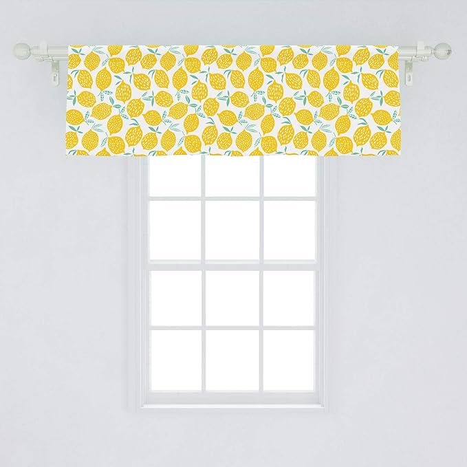 Lunarable Mint and Yellow Window Valance, Summer Fruit Pattern with Dots Stripes Doodle Lemons and Leaves, Curtain Valance for Kitchen Bedroom Decor with Rod Pocket, 54" X 18", Mint Green