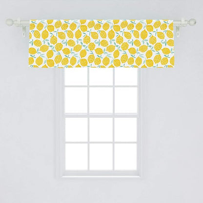 Lunarable Mint and Yellow Window Valance, Summer Fruit Pattern with Dots Stripes Doodle Lemons and Leaves, Curtain Valance for Kitchen Bedroom Decor with Rod Pocket, 54" X 18", Mint Green