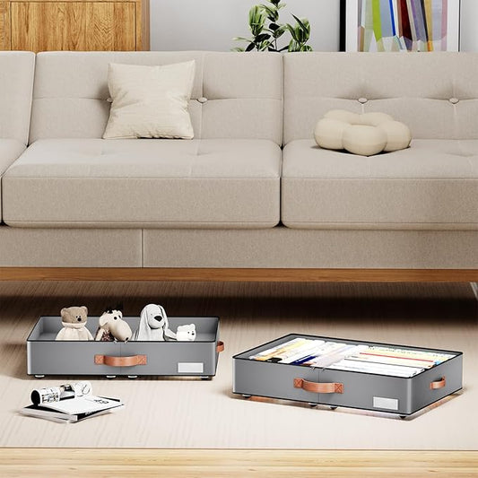 Under bed Storage With Wheels,Low profile 5.5 inches Height Storage Bins,Rolling Under bed Shoe Storage Containers,Under bed Storage Drawers for clothes & blankets
