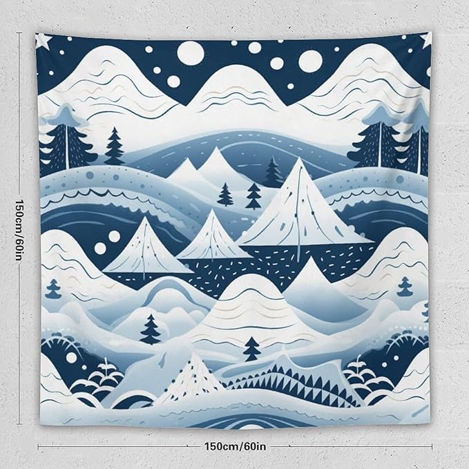 MaSiledy Snow Mountain Scandinavian Winter Tapestries Happy Winter Holiday Wall Art Tapestry for Bedroom Aesthetic Landscape Tapestry Wall Hanging for Bedroom Living Room Dorm Decor 60"x60"