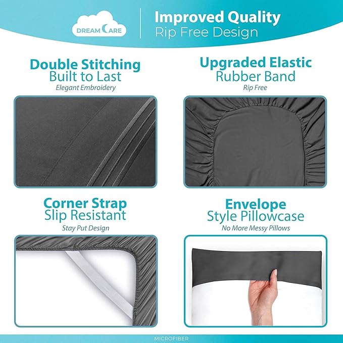 DREAMCARE King Size Sheets Set – 6 pcs Cooling Bed Sheets – up to 21” Deep Pocket King Sheet Set – 2500 Supreme Collection – Extra Soft 100% Brushed Microfiber Hotel Luxury with Side Pocket – D Gray