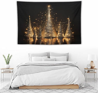 MaSiledy Tapastry's Wall Hanging Silver Lighted Christmas Trees Tapestry Merry Christmas Winter Xmas Tapestry Aesthetic Wall Art Home Decoration 60"x90" Xmas Wall Hanging Polyester Tapestries