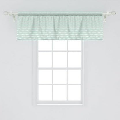 Ambesonne Pastel Window Valance, Horizontal Wavy Lines White Striped Abstract Soft Toned Nautical Art Display, Curtain Valance for Kitchen Bedroom Decor with Rod Pocket, 42" x 18", Almond Green White