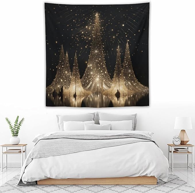 Silver Lighted Christmas Trees Tapastry's Wall Hanging Christmas Holiday Tapestry for Bedroom Aesthetic Landscape Tapestry for Bedroom Colorful Wall Hanging Aesthetic Wall Art For Room Decor 60"x60"