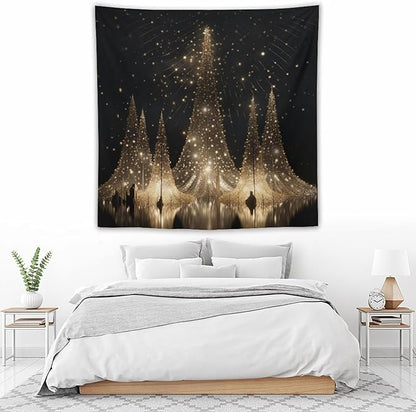 Silver Lighted Christmas Trees Tapastry's Wall Hanging Christmas Holiday Tapestry for Bedroom Aesthetic Landscape Tapestry for Bedroom Colorful Wall Hanging Aesthetic Wall Art For Room Decor 60"x60"