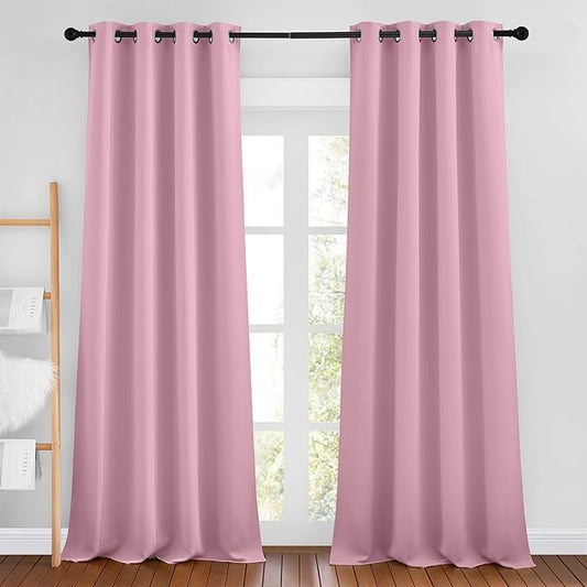NICETOWN Blackout Living Room Curtains 90 inches Long - Energy Saving Thermal Insulated Sound Dampening Grommet Room Darkening Window Treatments for Bedroom (Crystal Pink, 2 Panels, W46 x L90)
