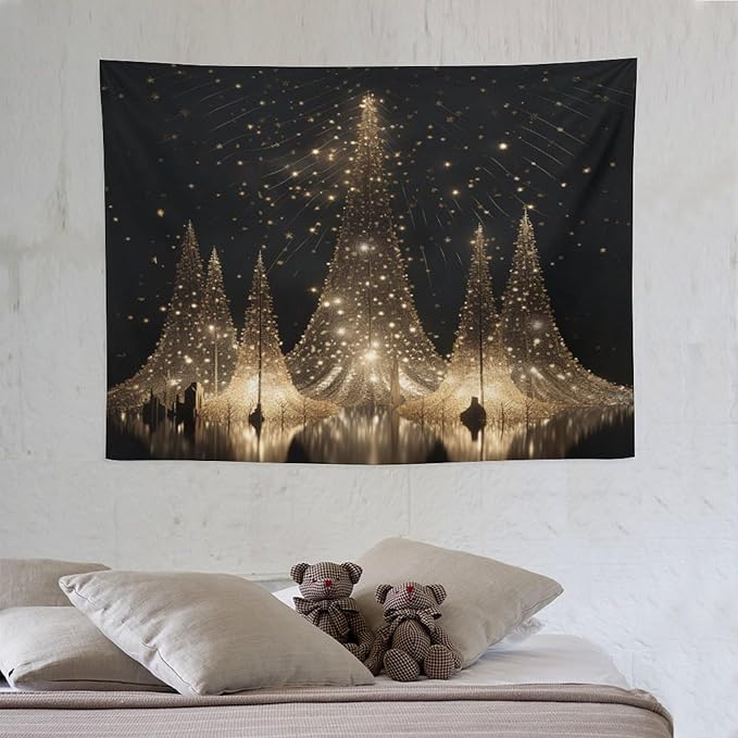 Silver Lighted Christmas Trees Tapestries Winter Holiday Wall Art Tapestry for Bedroom Aesthetic Landscape Tapestry Wall Hanging Decor for Bedroom 30"x40" Tapestries Winter Snowflake Decorative