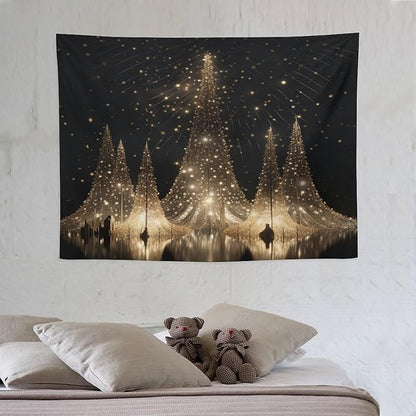 Silver Lighted Christmas Trees Tapestries Winter Holiday Wall Art Tapestry for Bedroom Aesthetic Landscape Tapestry Wall Hanging Decor for Bedroom 30"x40" Tapestries Winter Snowflake Decorative