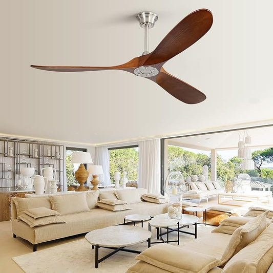 Sofucor Ceiling Fan Without Lights, 60 Inch Low Profile Flush Mount Mordern Wood Ceiling Fan with Remote for Indoor Farmhouse Bedroom Living Room Outdoor Patio Porch, Reversible DC Motor, Noiseless