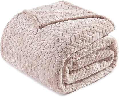 Exclusivo Mezcla Fleece Queen Size Blanket for Bed, 90x90 Inches Soft Cozy Jacquard Flannel Blankets, Lightweight Fuzzy Plush Warm for Winter, Camel