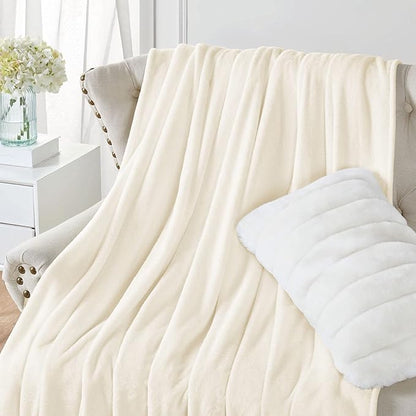 Walensee Fleece Blanket Plush Throw Fuzzy Lightweight (XL-Twin Size 66x90 Cream) Super Soft Microfiber Flannel Blankets for Couch, Bed, Sofa Ultra Luxurious Warm and Cozy for All Seasons