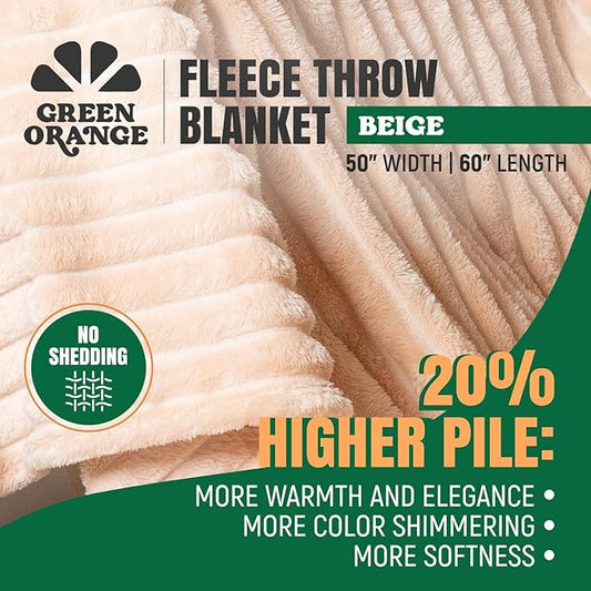 GO Premium Plush Soft Throw Blanket for Couch - Beige Fleece Blanket for Living Room, Bedroom, Home Decor - Small Couch Blanket for Men, Women (50x60 Inches)