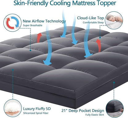 CHOKIT California King Mattress Topper, Extra Thick Pillow Top Mattress Pad for Back Pain Relief, Cooling Bed Topper Mattress Cover with 8-21 Inch Deep Pocket