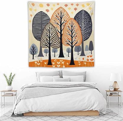 Tapestry As Wall Art Shabby Chic Trees Tapestry Rustic Autumn Tapestry Vintage Aesthetic Tapestries Wall Hanging for Bedroom Living Room Dorm Decor 60"x60" Tapestries Winter Snowflake Decorative
