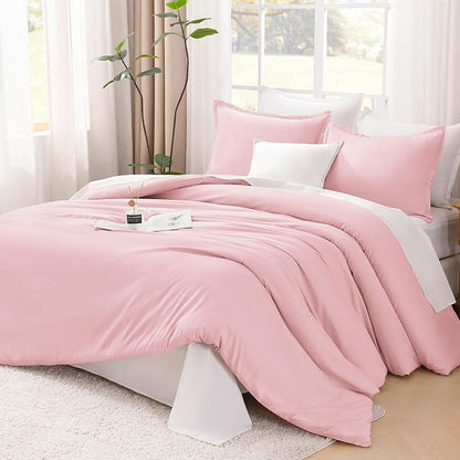 Litanika Pink Comforter Set King Size, 3 Pieces Aesthetic Soft Solid Bedding Comforter Set, All Season Bed Set (104x90In Comforter & 2 Pillowcases)