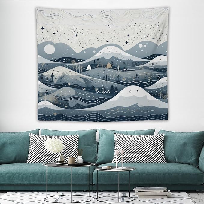 Tapestry As Wall Art Snow Mountain Scandinavian Winter Tapestry Hello Winter Holiday Tapestries for Bedroom Wall Hanging for Bedroom Living Room Dorm 50"x60" Tapestries Winter Snowflake Decorative